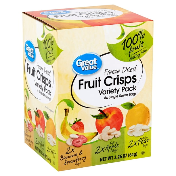 Great Value Freeze Dried Fruit Crisps, Variety Pack, 6 ct, 0.4 oz