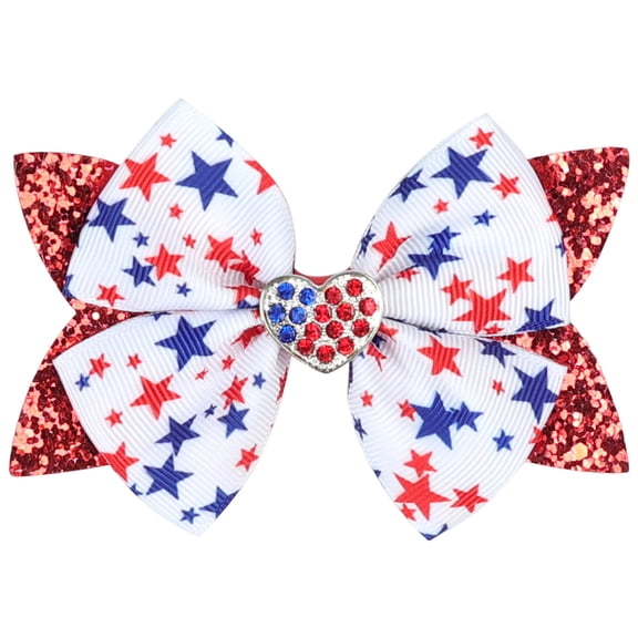 Zanarzt Baby Girl Hair Clips Childrens Bow Hair 4th of July Hair Bow Clips Double Layer 4th of July Bows for Hair White,3-12 Years