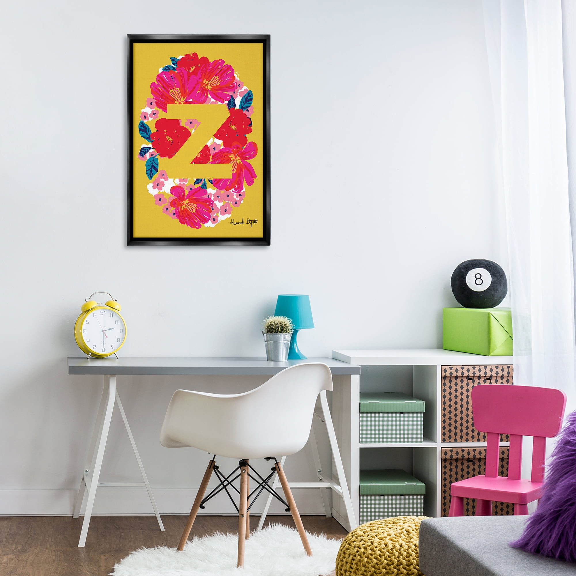 Stupell Industries Floral Bloom Letter Z Botanical & Floral Painting Black Floater Framed Art Print Wall Art, 21 x 31