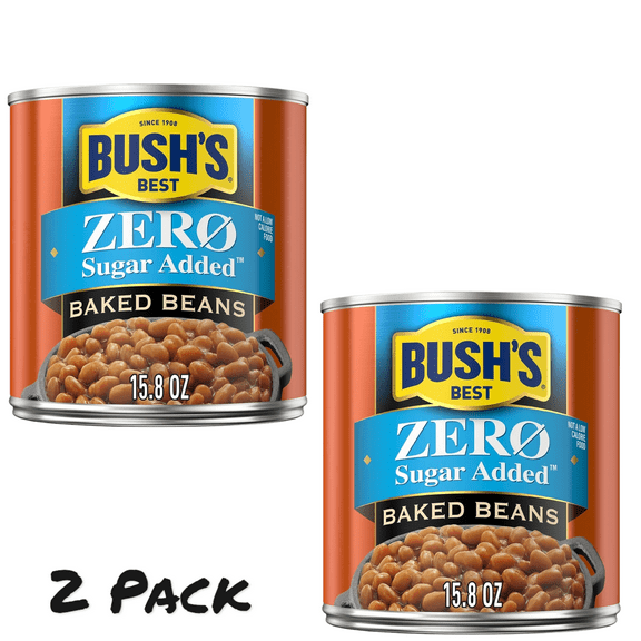 ( 2 Pack ) Bush's Zero Sugar Added Baked Beans, Canned Beans, 15.8 oz Can