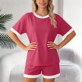 thumbnail image 5 of Gamivast Two Piece Sets for Women Summer Ribbed Knit Short Sleeve Tee & Shorts Outfits Contrast Trim Lounge Wear Casual Pajamas Soft Sporty, 5 of 5