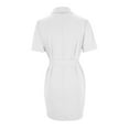 thumbnail image 4 of ZZwxWA Women's Sexy Puff Short Sleeve Blazer Dresses Notched Lapel Double Breasted Casual Belted Work Office Mini Dress, 4 of 6