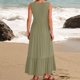 thumbnail image 4 of Vestido sin mangas de verano para mujer: vestido largo informal con cuello cuadrado, plisado y bolsillos, elástico y transpirable, adecuado para ocasiones informales, playa, fiestas y más., 4 of 8