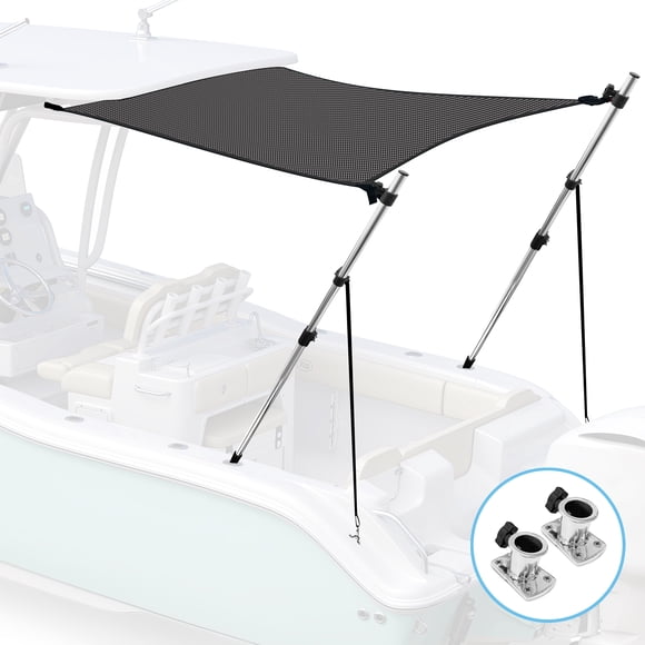 KNOX Universal T-Top Shade Extension for Bimini Tops for Boats, 600D Mesh Sun Shade Boat Canopy, Adjustable Telescopic Poles, Stainless Steel with Base Mounts, 60"L x 59"W
