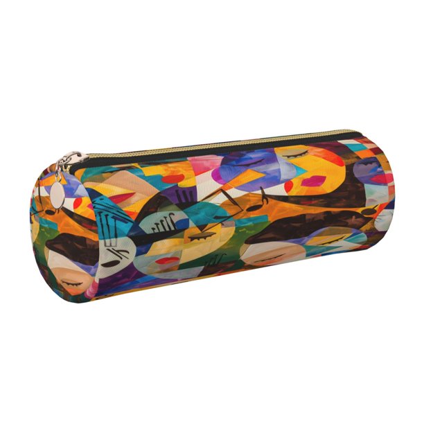 Disketp Abstract Musical Faces Estuche Organizador de Lápices de Cuero, Estuche de Oficina con Cremallera para Bolígrafo y Lápiz
