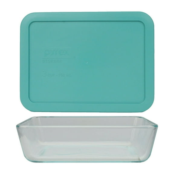 Pyrex 7210 3-Cup Glass Storage Dish and 7210-PC Plastic Turquoise Plastic Lid