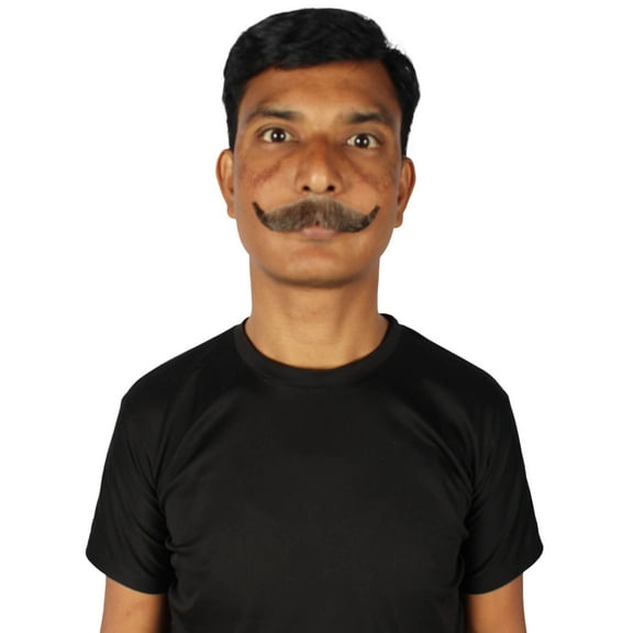 HPO Adult Men's Fake Human Hair Virtual Salesman Mustache | Brown Color Synthetic Fiber