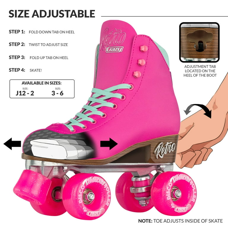 Crazy Skates Retro Roller Skates | Adjustable or Fixed Sizes | Classic Quad  Skates for Women and Girls