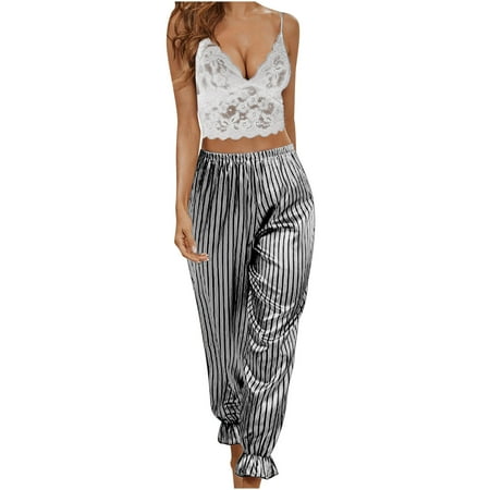 

Women s New Style Pajamas Suspenders Stripes Tops Trousers Home Suits Lace Sexy Underwear Pajamas Sets pajama womans pajamas womans pajamas