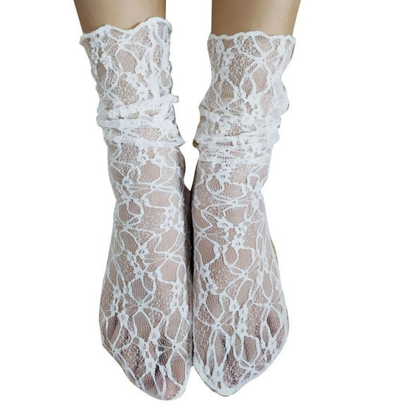 Reteo Girls Fishnet Summer Lace Socks summer lace socks Solid Color Ankle Mesh Slouch Loose Transparent Stockings