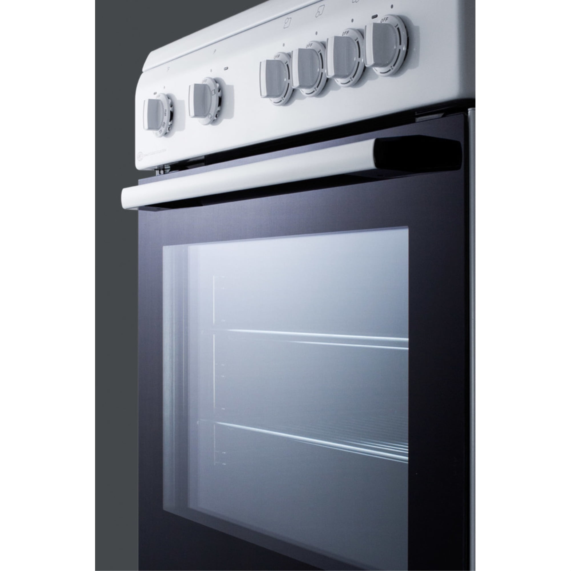 24" wide smooth top electric range in slide-in style and white finish, with storage drawer and large oven window in black glass