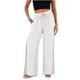 thumbnail image 2 of Mifsaly Linen Drawstring Pants Women Crochet Side Cutout Detail Wide Leg Casual Summer Pant Lightweight Flowy Vacation office Lounge Outfits with Pockets White,M, 2 of 7