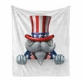 thumbnail image 1 of 4th of July Soft Flannel Fleece Throw Blanket, Uncle Sam Hat Wearing Cat with Stars and Stripes American Patriotic , Cozy Plush for Indoor and Outdoor Use, 50" x 70", Multicolor, by Ambesonne, 1 of 6