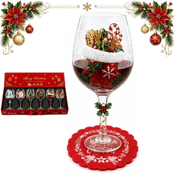 Christmas Wine Glasses with Stem Collection Gift Box Set