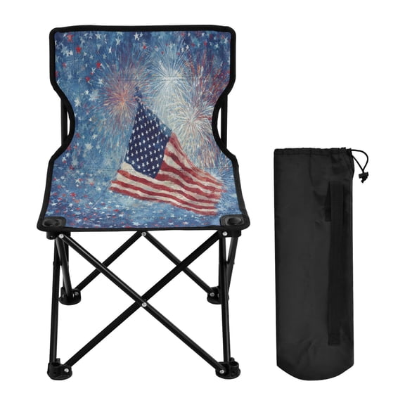 Folding Chair Camping Chair For Camping Picnicking Outdoor Beach and Travel Fireworks and Flag