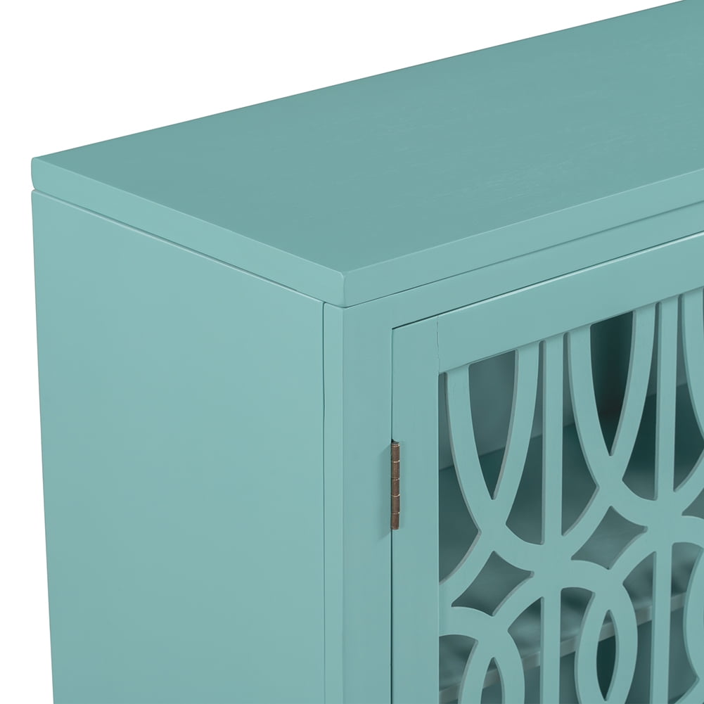 Private Jungle Wood Accent Buffet Sideboard Storage Cabinet with Doors and Adjustable Shelf, Entryway Kitchen Dining Room,40 Inch,Navy Green