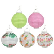LESONE Luau LED Paper Lanterns 8inch Hawaii Party Decorations Paper Summer Luau Tropical Hanging Supplies Lanterns for Birthday Outdoor Party Baby Shower Home Decoration Total of 6 Pack