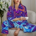 thumbnail image 6 of Fuzoiu Swirl Print Blue Purple Print Women's Long-Sleeved Pajama,Lounge Button Down Nightwear,Womens Notch Collar Pajama Set-Small, 6 of 7