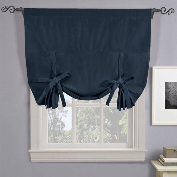 sheetsnthings Soho Solid 42-Inch Wide x 63-Inch Long, Thermal Insulated Blackout Rod Pocket Tie-Up Shade for Small Window, Navy