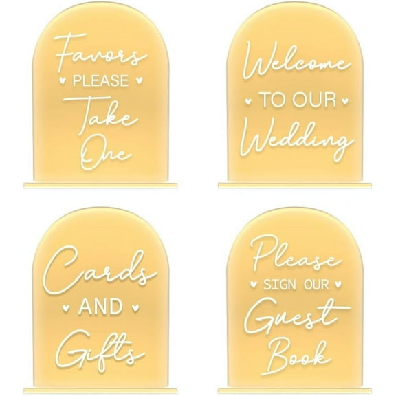 4Pcs 5x7 Inch Acrylic Wedding Signs with Stands Gold Acrylic Wedding Reception Signs Guest Book Sign Gifts and Cards Sign Welcome Wedding Sign Favors Sign for Wedding Ceremony Reception DIY