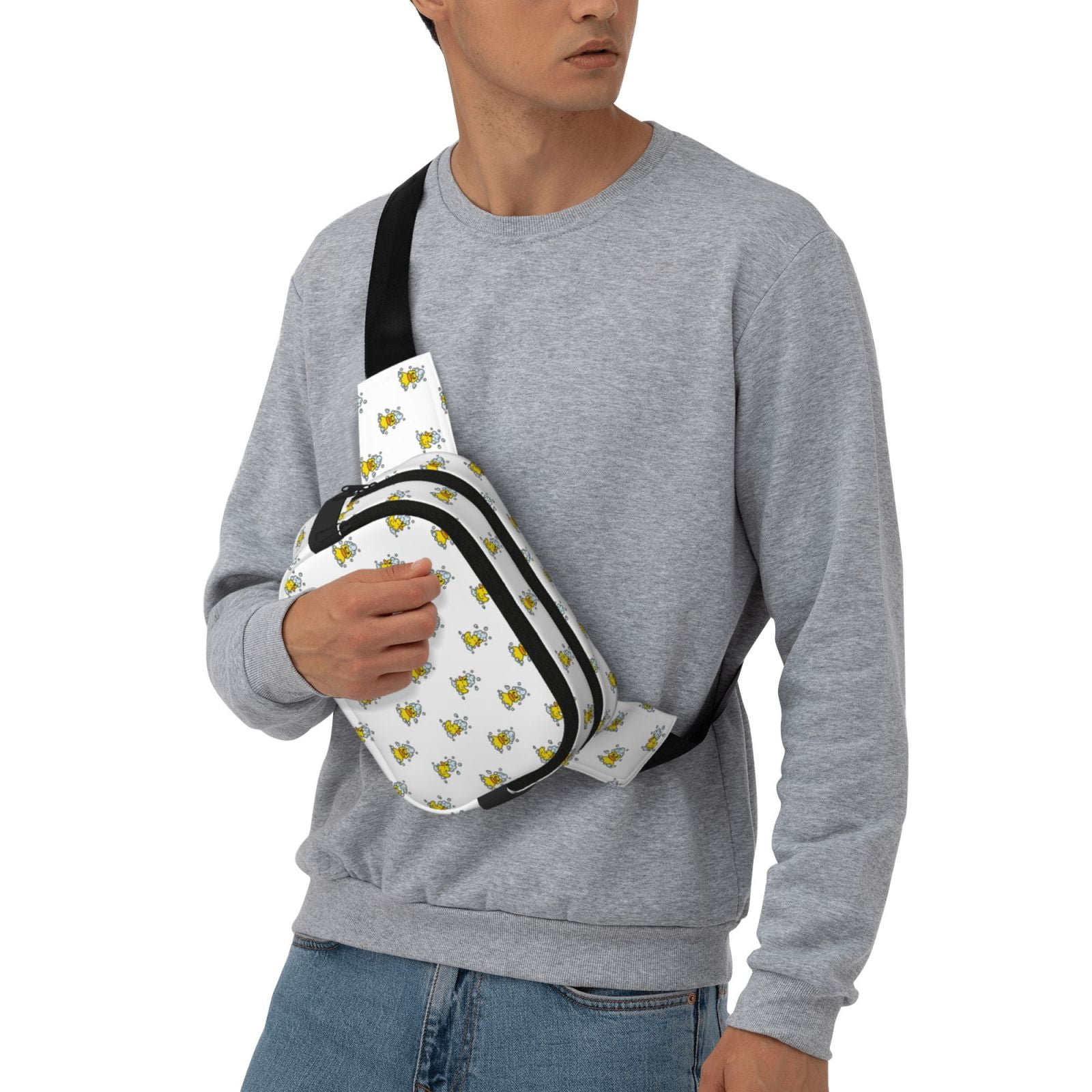 Picia Rubber Duck Showe Print Square Double-Layer Waist Bag Mini Adjustable Waist Belt Bag Exercise Running Travel Hiking