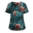 thumbnail image 3 of Scrub Tops For Women Clearance Sale，Halloween Scrub Tops Plus Size Cute Pumpkin-Headed Bat Printed Short Sleeve V-Neck Nurse Care Worker Uniform Scrub Top,Turquoise，S, 3 of 4