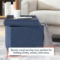 thumbnail image 3 of Ornavo Home Foldable Tufted Linen Storage Ottoman Square Cube Storage Ottoman Foot Rest Stool/Seat with Table Top Lid, Coffee Table Ottoman - 15" x 15" x 15", 3 of 6