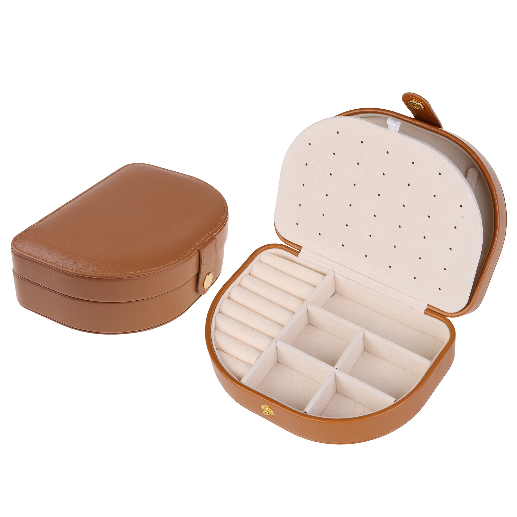 Unique Bargains Jewelry Box Small Portable PU Leather Seashell-Shaped Jewelry Case Brown