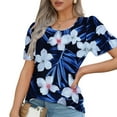 thumbnail image 3 of Loose Summer Tops for Women Oversized Short Sleeve Floral Shirt Trendy Casual Pullover, Sky Blue, XXL, 3 of 7