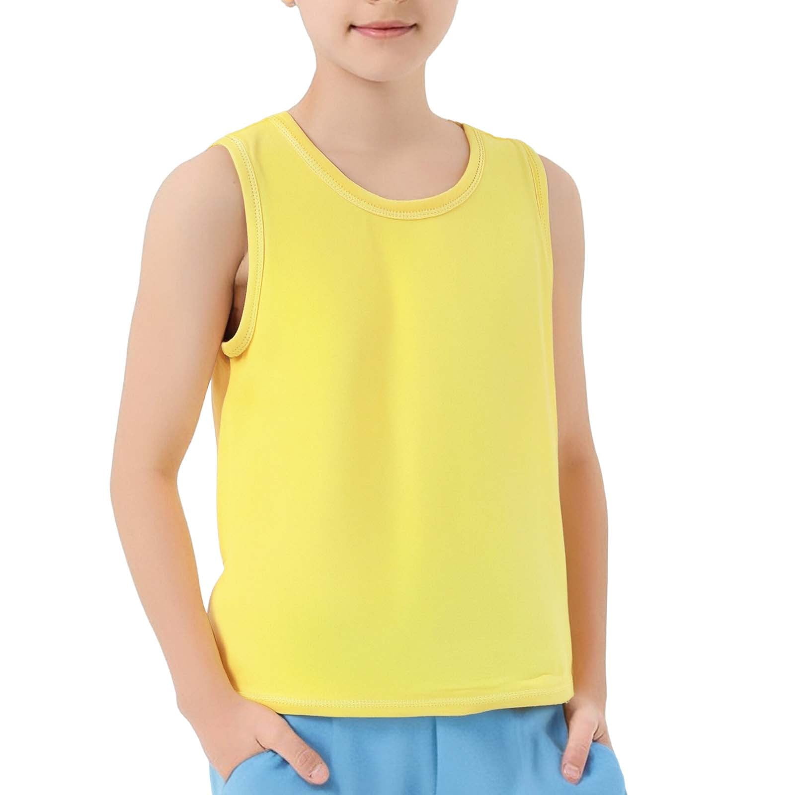 CPNG Girls Boys Summer Thin Tank Tops Candy Color Crewneck Sleeveless Basic Camisole Top Ice Sense Underwear Daily Casual Tank(Yellow 4-5 Years)