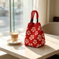 thumbnail image 4 of Yomiee Sakura Floral Knit Mini Tote Handbag for Women, Lightweight Braided Rope Handle Small Hand Bag with Magnetic Snap, Cherry Print Casual Purse for Daily Shopping Beach Vacation Outdoor Daily, 4 of 6