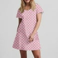 thumbnail image 6 of Women Dresses Summer Plus Size Short Sleeve V-Neck Casual Polka Dot Midi Shift Dresses Beach Sundresses Pink M, 6 of 8