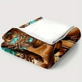 thumbnail image 5 of 1pc Western Cowboy Boots with Wings Design Throw Blanket - Brown Boots & Turquoise Floral Pattern - Soft Lightweight Flannel All-Season Blanket for Sofa, Bed, Camping, Travel - Cowboy Decor Accent -, 5 of 5