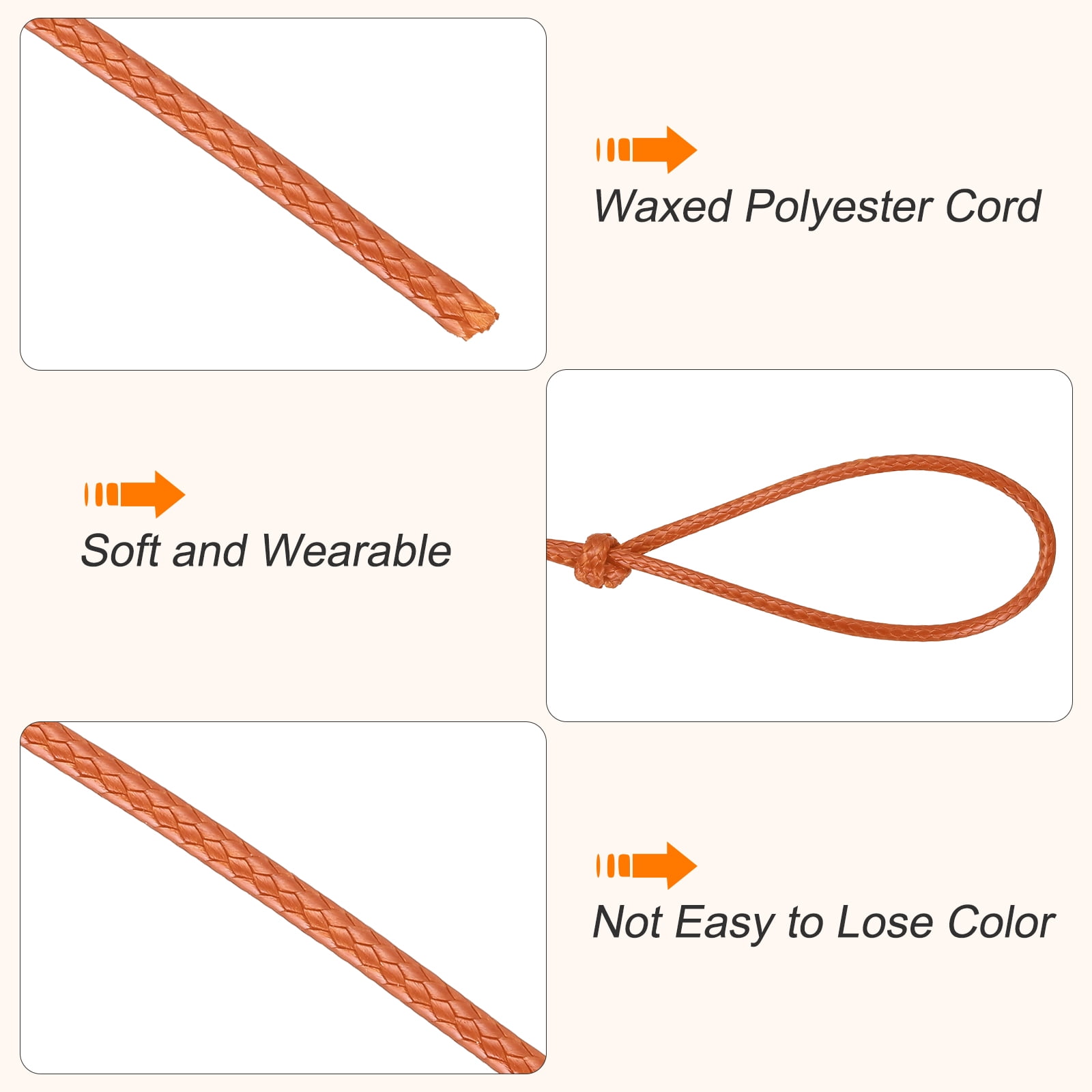 Waxed Cord 2.5mm Waxed Thread 87 Yard Wax String Leather Cord for Bracelet Making, Necklaces, Beading, Jewelry Making and DIY Crafts(Orange Red)