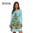 thumbnail image 2 of Vestido de ciervo de Navidad para mujer, minivestido de manga larga, corte en A, talla grande, informal, 3D, árbol de Navidad, copo de nieve, 2 of 5