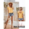 thumbnail image 7 of Xuanfei Women Square Neck Button Up Ruffle Short Sleeve Casual Solid Top, 7 of 7