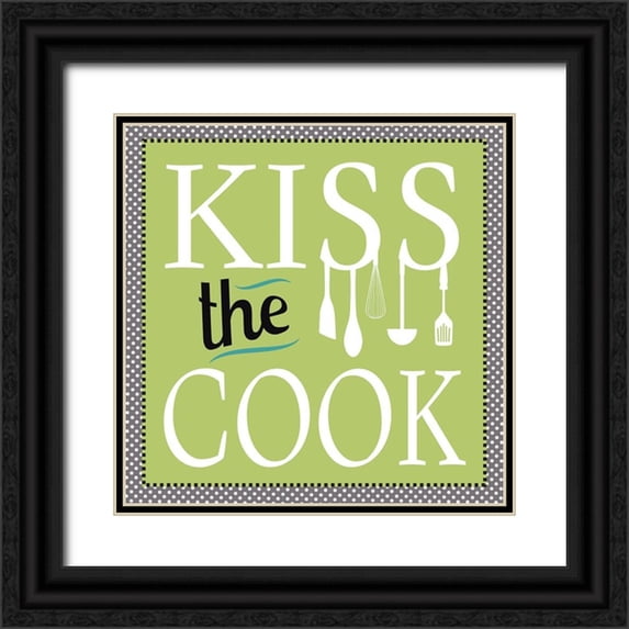 JMB Designs 20x20 Black Ornate Wood Framed with Double Matting Museum Art Print Titled - Kiss the Cook