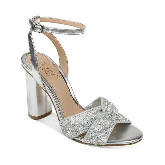 Jewel Badgley Mischka Womens Nicoline Faux Leather Knot-Front Evening Sandals