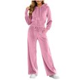 thumbnail image 3 of RongHuan Women Sweatsuits Set Velvet 2 Piece Tracksuit Trendy Long Sleeve Cropped Hoodie and Sweatpants with Drawstring, 3 of 8