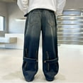 thumbnail image 5 of CUZIBR Pants Boys Thick Lined Warm Denim Pants Straight Wide Leg Trousers Youth Loose Fit Comfortable Fashion Classic Jeans Casual Athletic Clothes,Blue,11-13 Years, 5 of 7