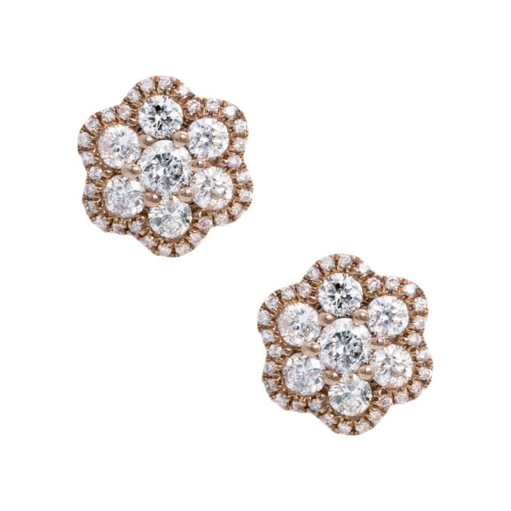 Halo Flower Cluster Diamond Adult Unisex Stud Earrings 1.15ct 14K Rose Gold, 2.06 Gr - Goldum NYC
