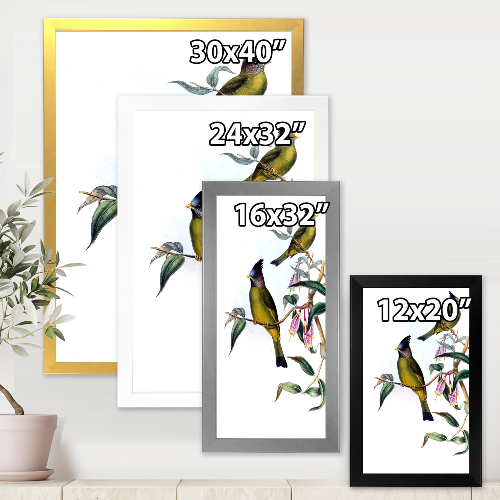 Designart 'Vintage Countryside Birds On Branch II' Farmhouse Framed Art Print