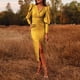 thumbnail image 4 of Honeeladyy - Liquidación por menos de 5 $ - Vestido ajustado con abertura para mujer, elegante vestido de manga larga con farol, escote en V, cintura alta, vestido informal de cóctel midi, 4 of 6