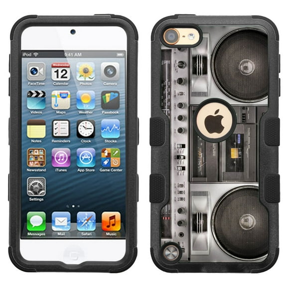 One Tough Shield ® 3-Layer Hybrid Case (Black w/Black Silicone) for Apple iPod Touch 5 5th / 6 6th Generation - Boombox