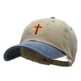 thumbnail image 2 of Religious Cross Embroidered Cotton Wash Cap - Khaki Navy OSFM, 2 of 5