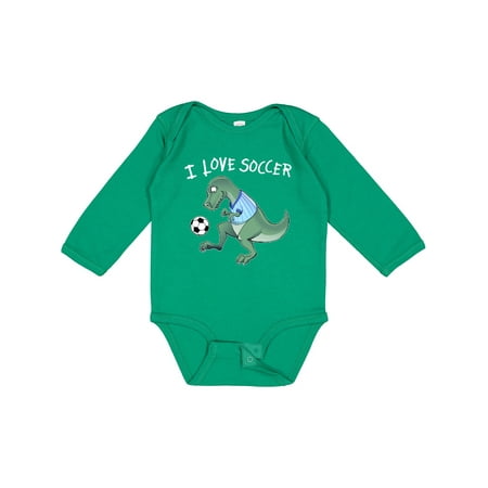 

Inktastic I Love Soccer-Dinosaur in Blue Gift Baby Boy or Baby Girl Long Sleeve Bodysuit