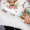 thumbnail image 3 of Oversized Wearable Blanket Hoodie,White Highland Cow Flower Bow Pattern Sherpa Blanket Hoodie with Super Pockets,Super Warm Fuzzy Pullover for Women & Men, 3 of 6