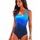 thumbnail image 5 of Traje de baño de una pieza con espalda cruzada y degradado azul para mujer, 5 of 6