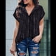 thumbnail image 5 of Blusa de Verano para Mujer, Corta, Elegante, Estilo Túnica de Negocios, Informal, con Cuello de Solapa y Rayas, Raya Negra, Talla L, 5 of 7