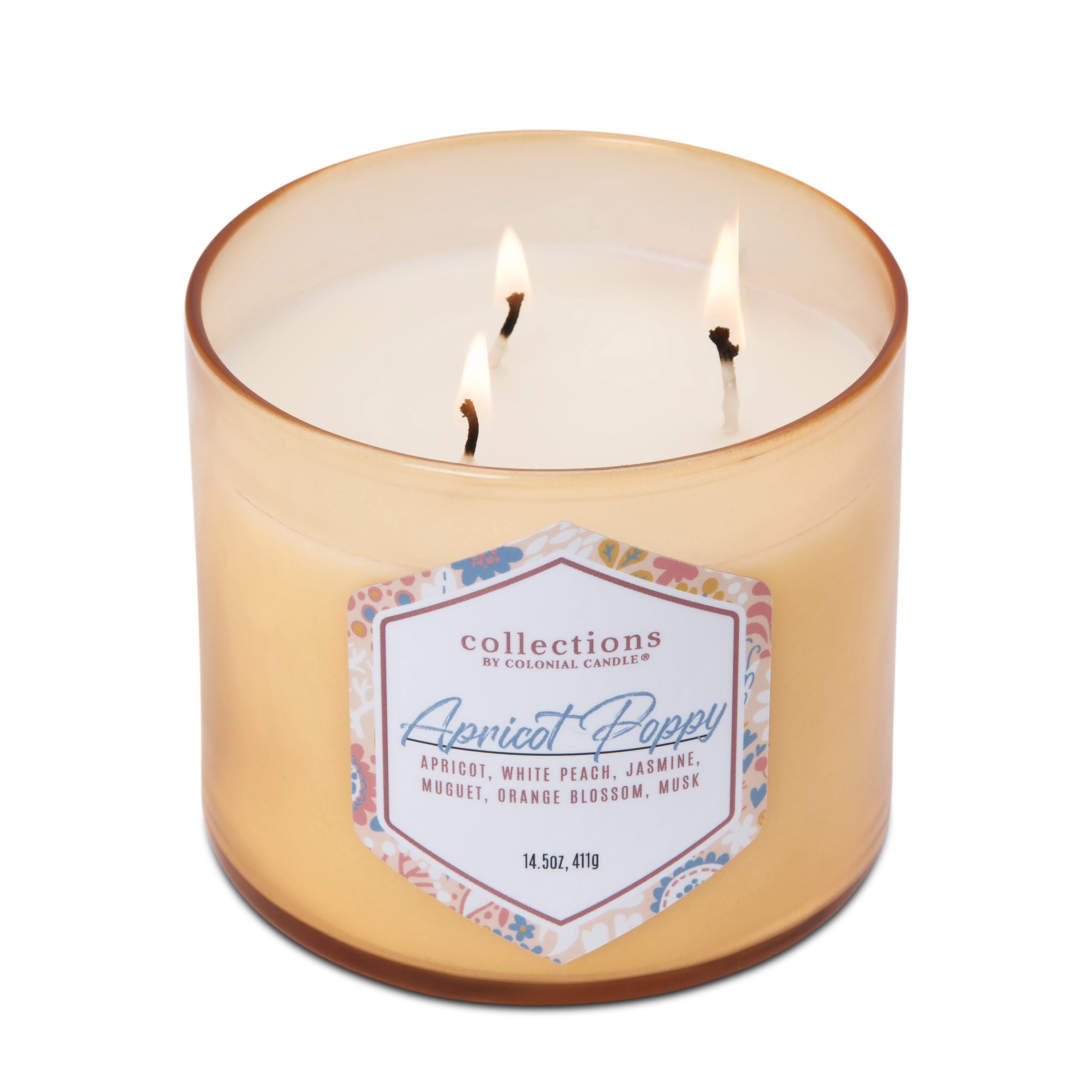 Colonial Candle Apricot Poppy Scented Jar Candle, 3 Wick, Yellow, 14.5 oz - Up to 60 Hours Burn
